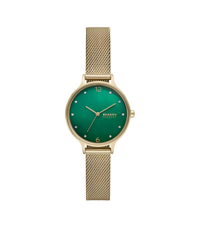 Skagen Anita Lille Gold Mesh Watch with Green Dial SKW3145