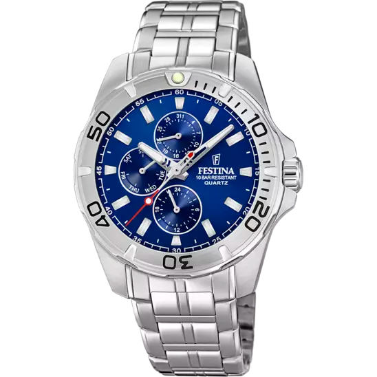 Festina Men's Elegance F20445/2 Multifunctional Blue Dial Watch with Stainless Steel Strap