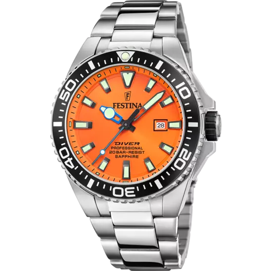 Festina Orange Dial Stainless Steel Bracelet Men's Watch F20663/4