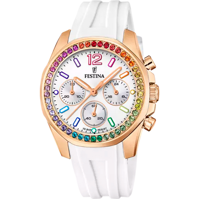 Festina Rainbow Silver Dial White Rubber Strap Women's Watch F20611/2