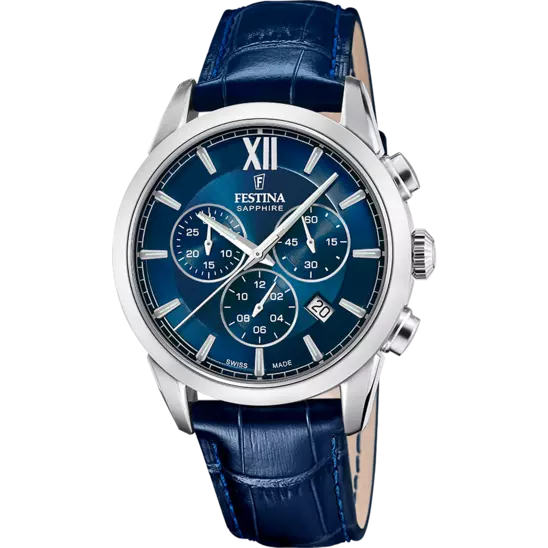 Festina Swiss Made Blue Dial Blue Leather Strap Men's Watch F20041/2