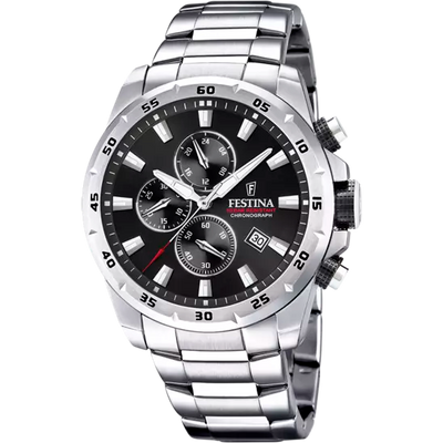 Festina Men's Classic Chronograph Watch with Black Dial and Stainless Steel Band F20463/4