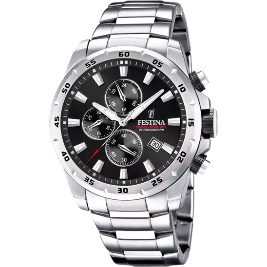 Festina Men's Classic Chronograph Watch with Black Dial and Stainless Steel Band F20463/4