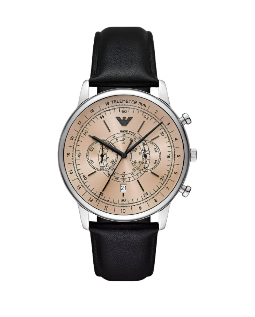 Armani Elegant Chronograph Watch with Black Leather White Dial AR11634