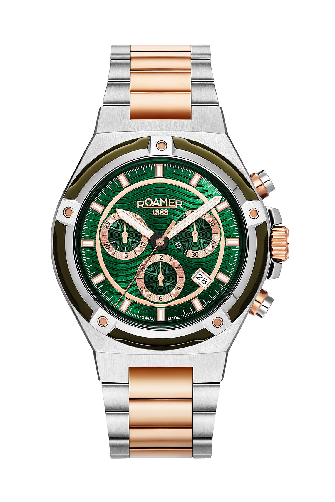 Roamer Tempomaster Chronograph 42mm Green Dial Two Tone Stainless Steel Strap Watch
