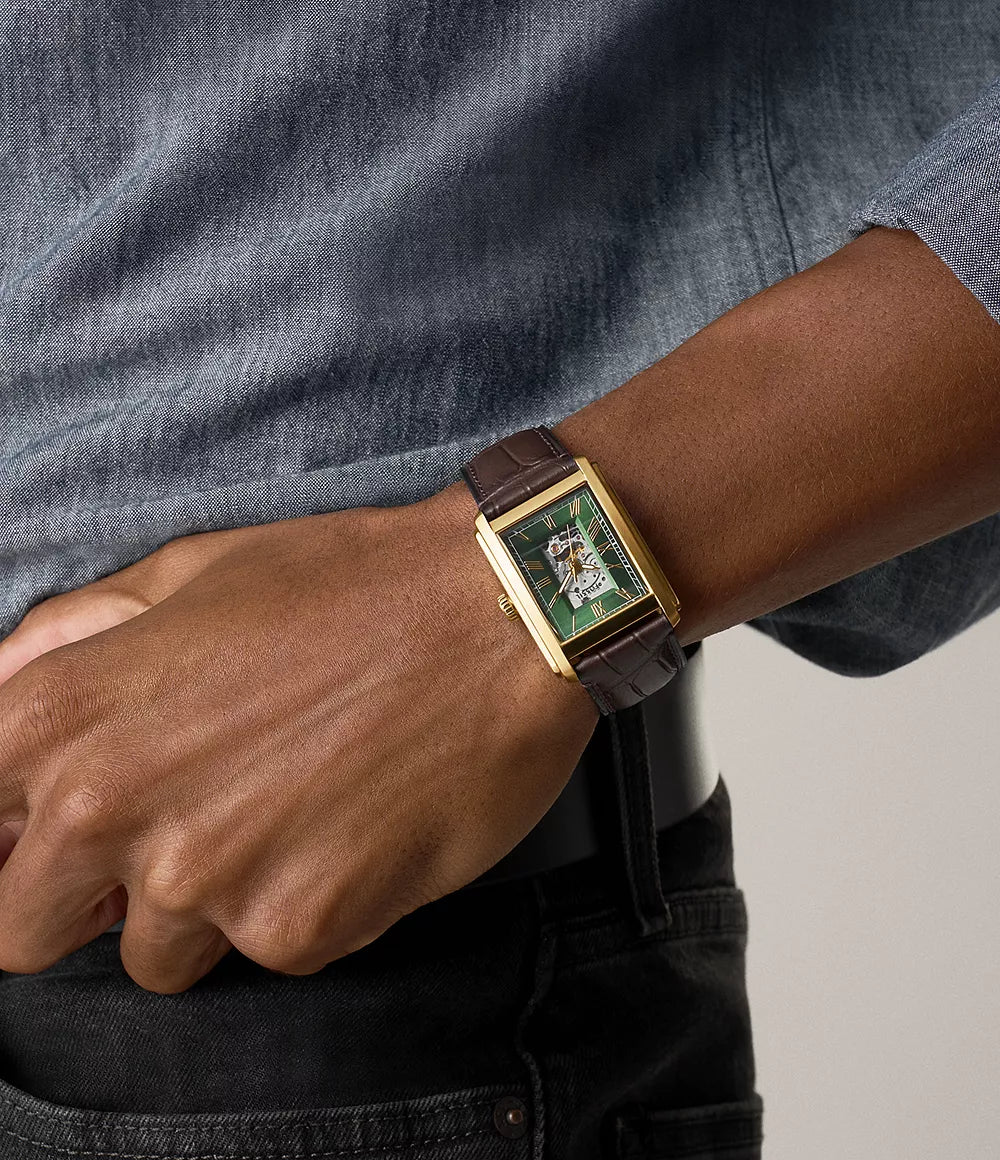 Fossil Carraway Automatic Brown Croco Leather Watch ME3271