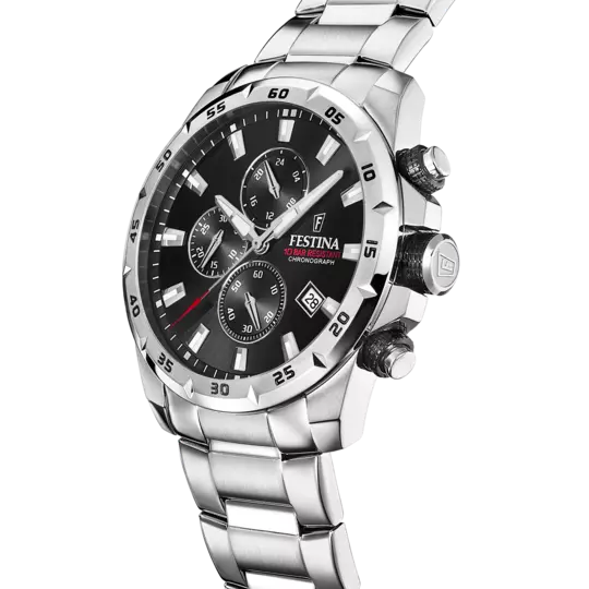 Festina Men's Classic Chronograph Watch with Black Dial and Stainless Steel Band F20463/4
