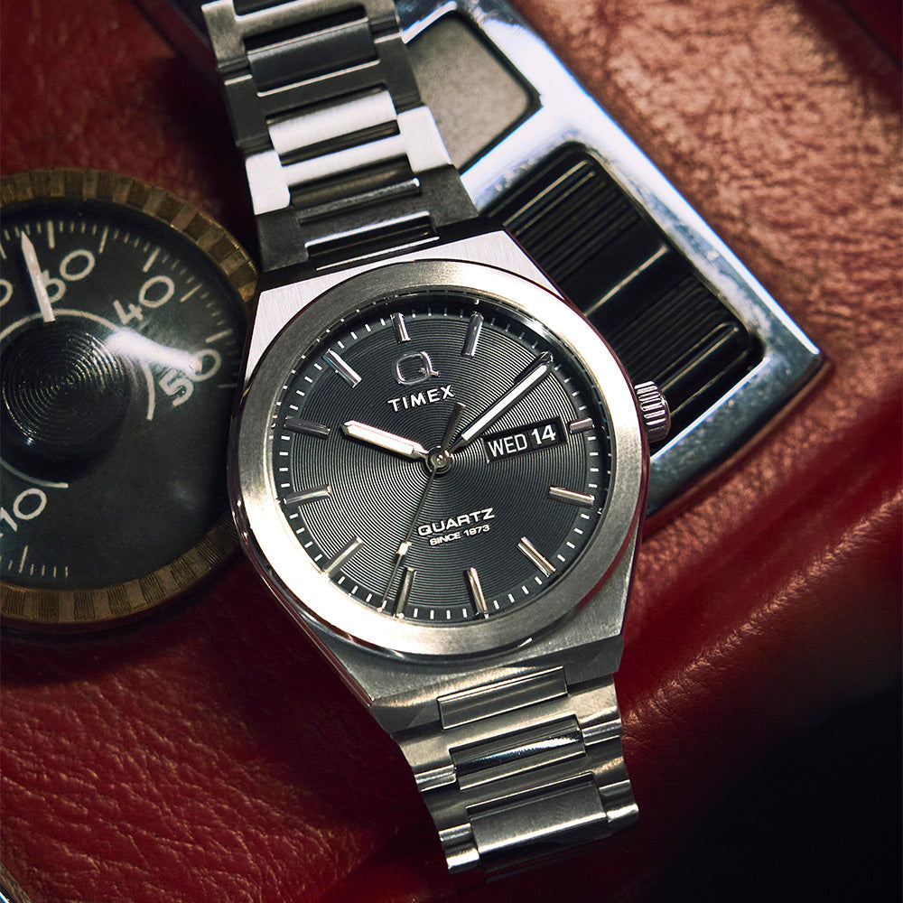 Timex Q Continental Stainless Steel Black Dial Watch TW2Y25000