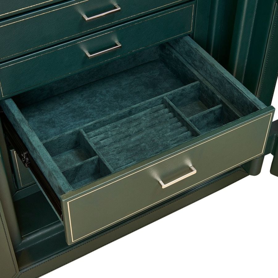 WOLF Athos 4 Piece Watch Winder and Jewellery Safe Green