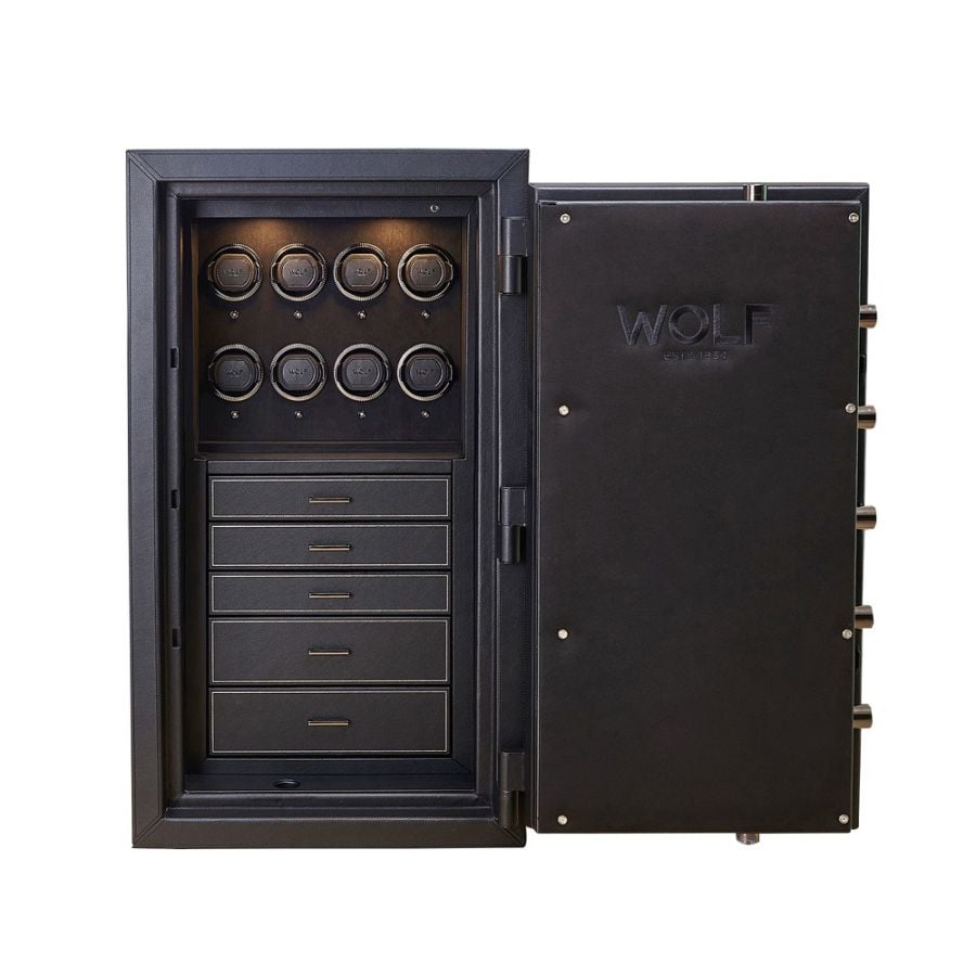 WOLF Athos 8 Piece Watch Winder and Jewellery Safe Black