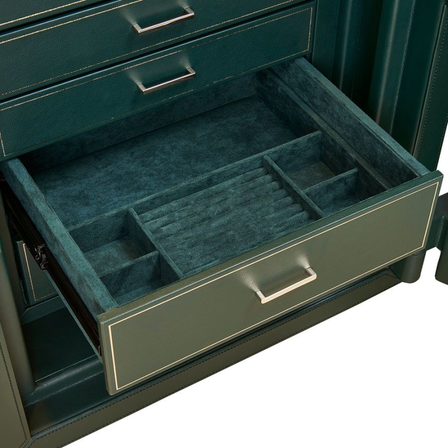 WOLF Athos 16 Piece Watch Winder and Jewellery Safe Green