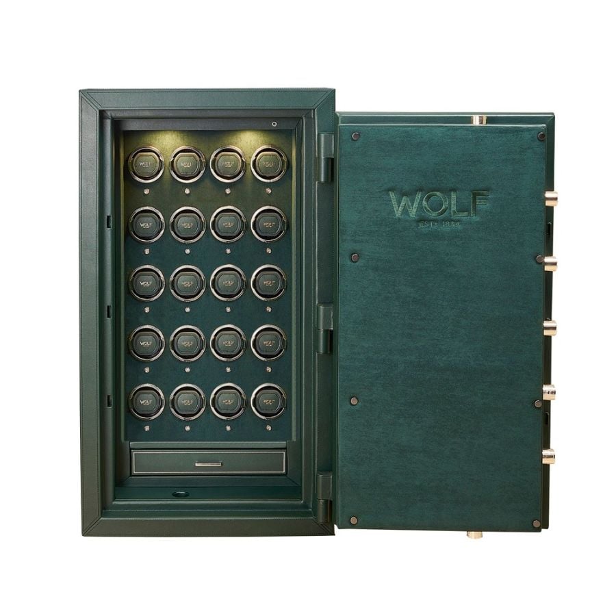 WOLF Athos 20 Piece Watch Winder and Jewellery Safe Green