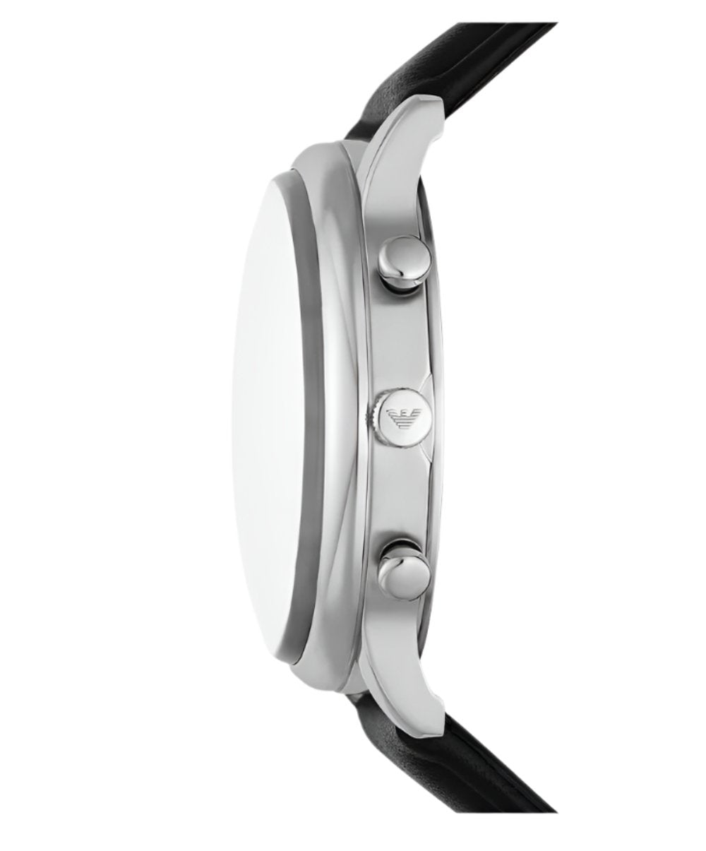 Armani Elegant Chronograph Watch with Black Leather White Dial AR11634