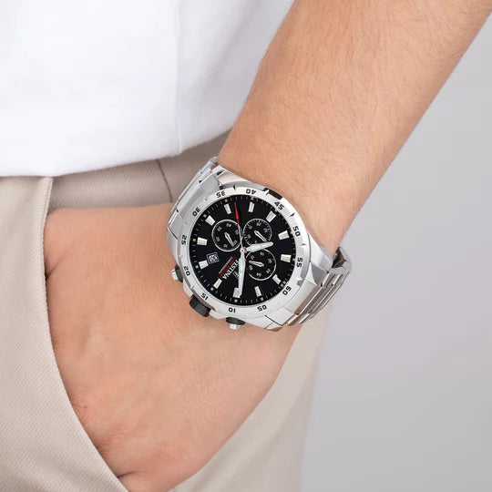 Festina Men's Classic Chronograph Watch with Black Dial and Stainless Steel Band F20463/4