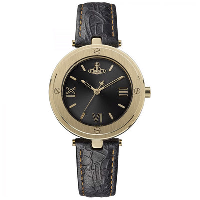 Vivienne Westwood Whitehall Gold 34mm Black Leather Watch