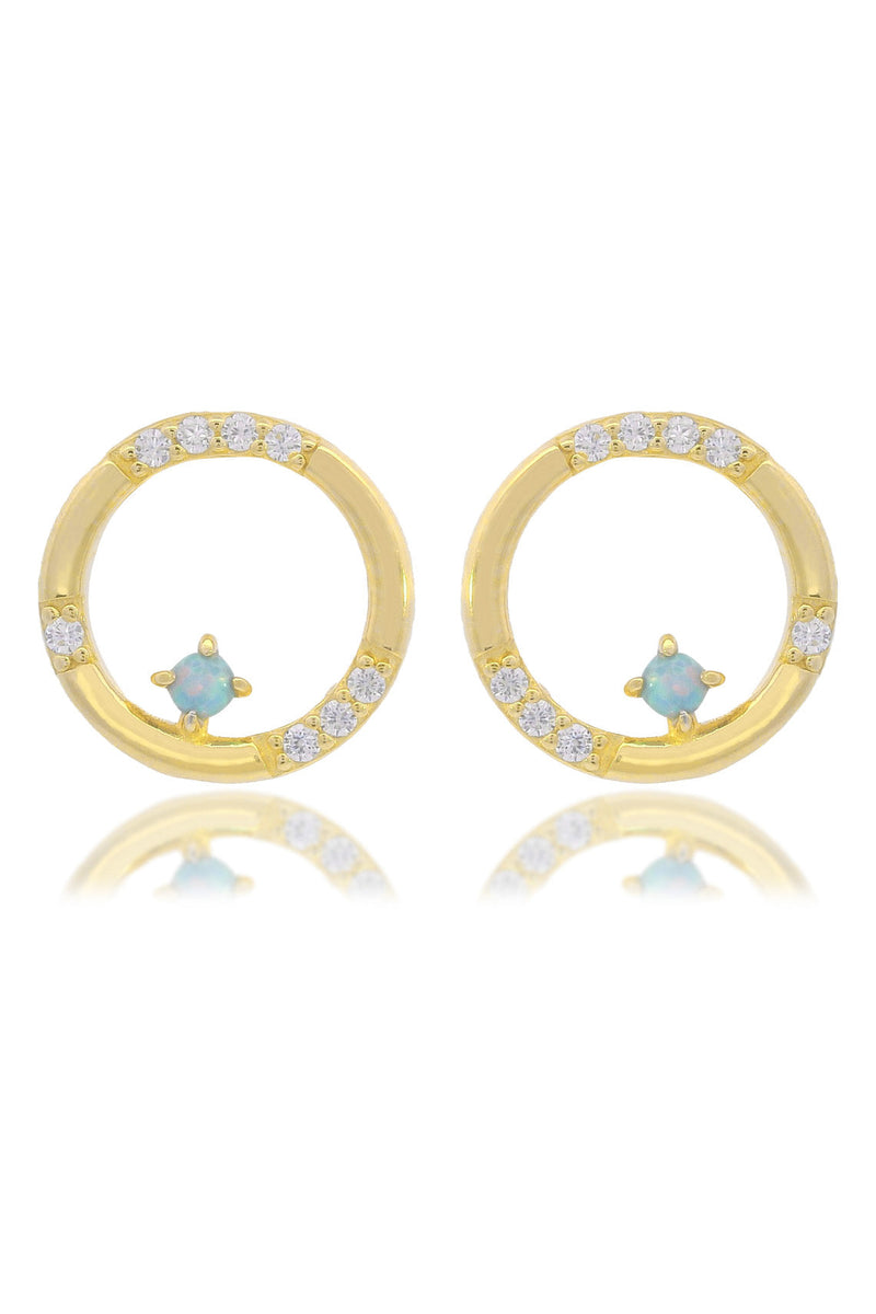 OPAL GLOW BLUE CREATED OPAL CIRCLE EARRINGS GOLD