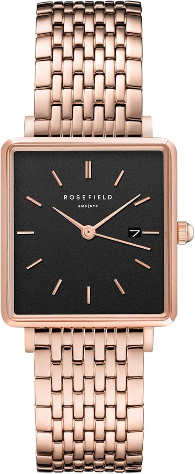 Rosefield The Boxy Black Dial Rosegold Stainless Steel Watch QBSR-Q19