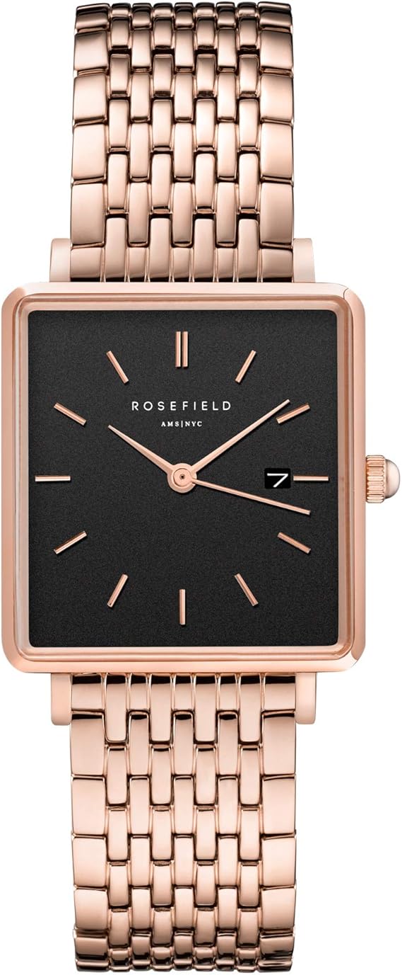 Rosefield The Boxy Black Dial Rosegold Stainless Steel Watch QBSR-Q19