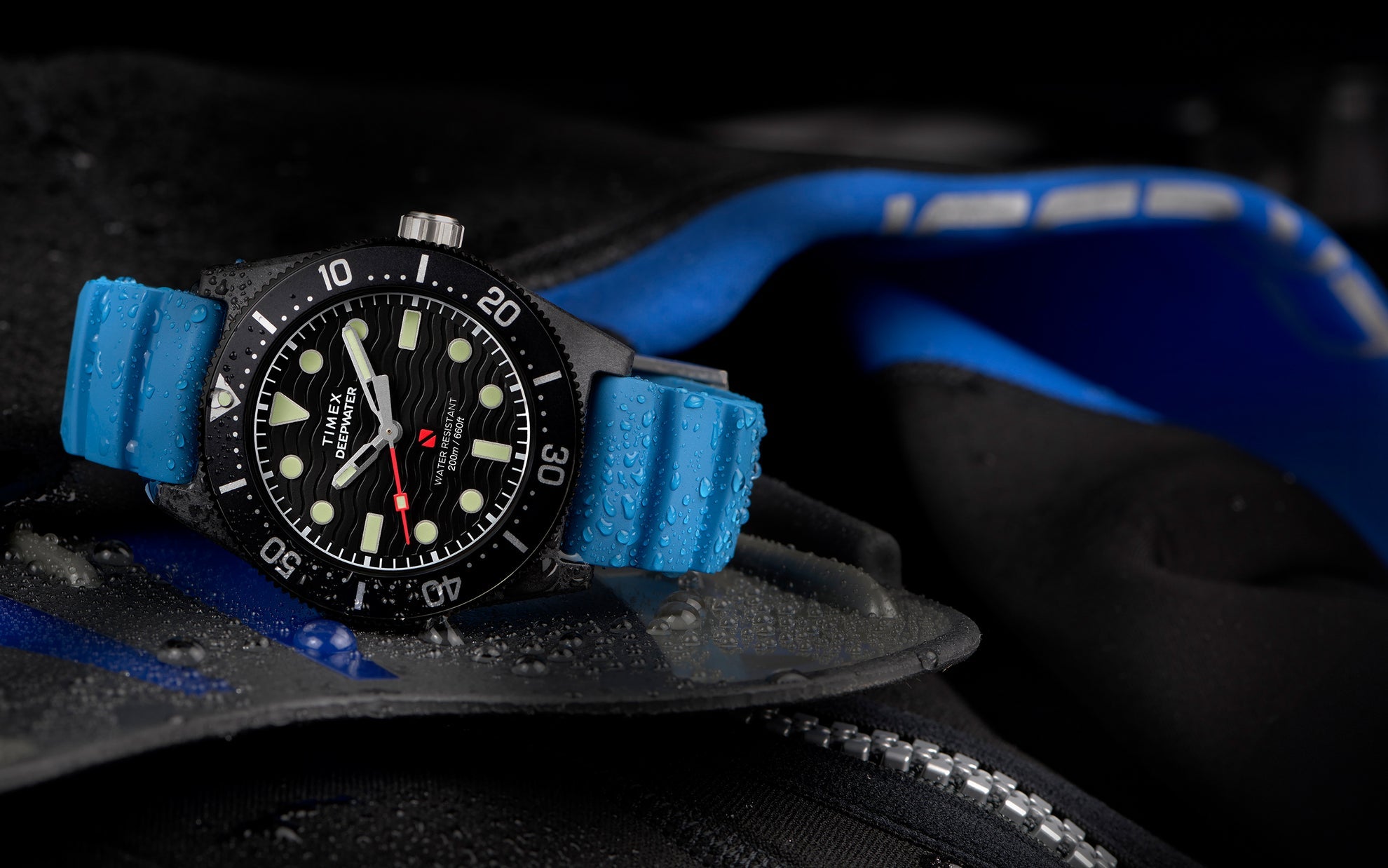 Timex Deepwater Reef 200 XCF 43mm Blue Rubber Strap Watch TW2Y02500