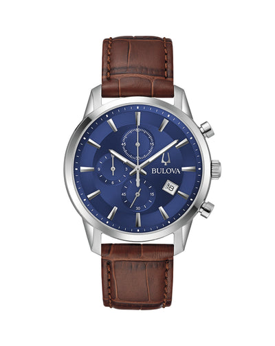 Bulova Classic Brown Leather Strap Blue Dial Watch 96B402