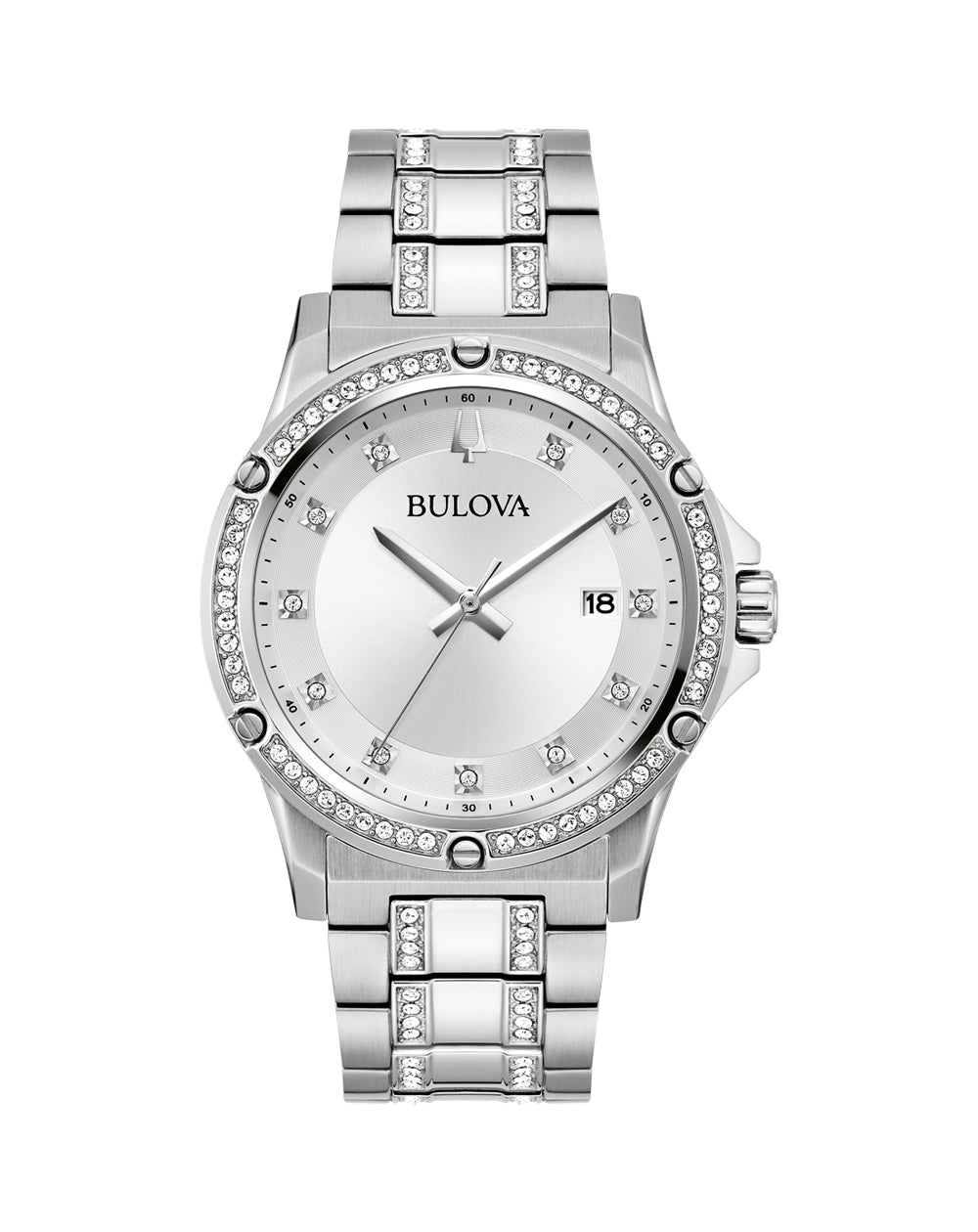Bulova Classic Crystal Silver Dial Stainless Steel Band Watch Set 96K114