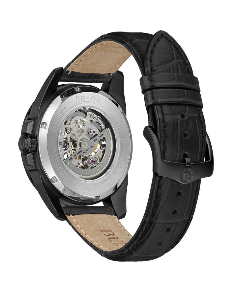 Bulova black leather strap best sale