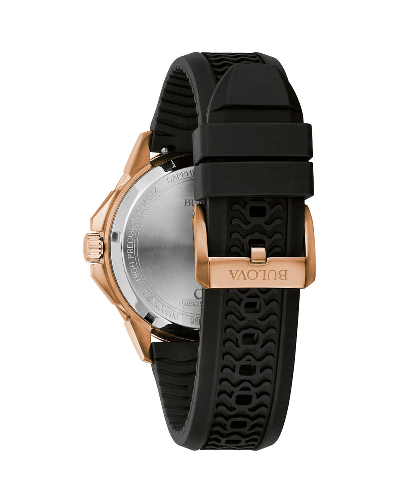 Bulova Marine Star Rose Gold Tone Precisionist Watch with Black Silicone Strap 98B421