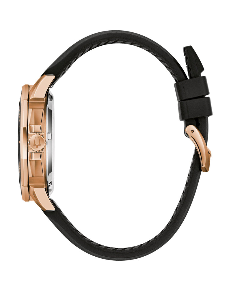 Bulova Marine Star Rose Gold Tone Precisionist Watch with Black Silicone Strap 98B421