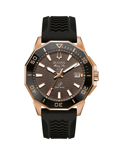 Bulova Marine Star Rose Gold Tone Precisionist Watch with Black Silicone Strap 98B421
