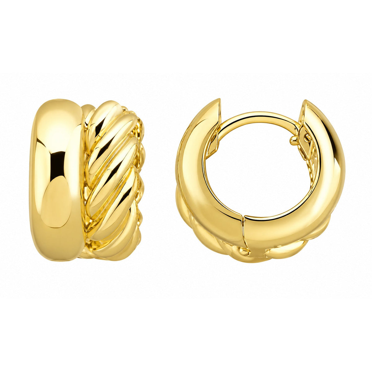 Fine Gold 9K Yellow Gold Texture & Plain 2 Row Huggie Earrings 9YE0189 9YE0189 front packshot