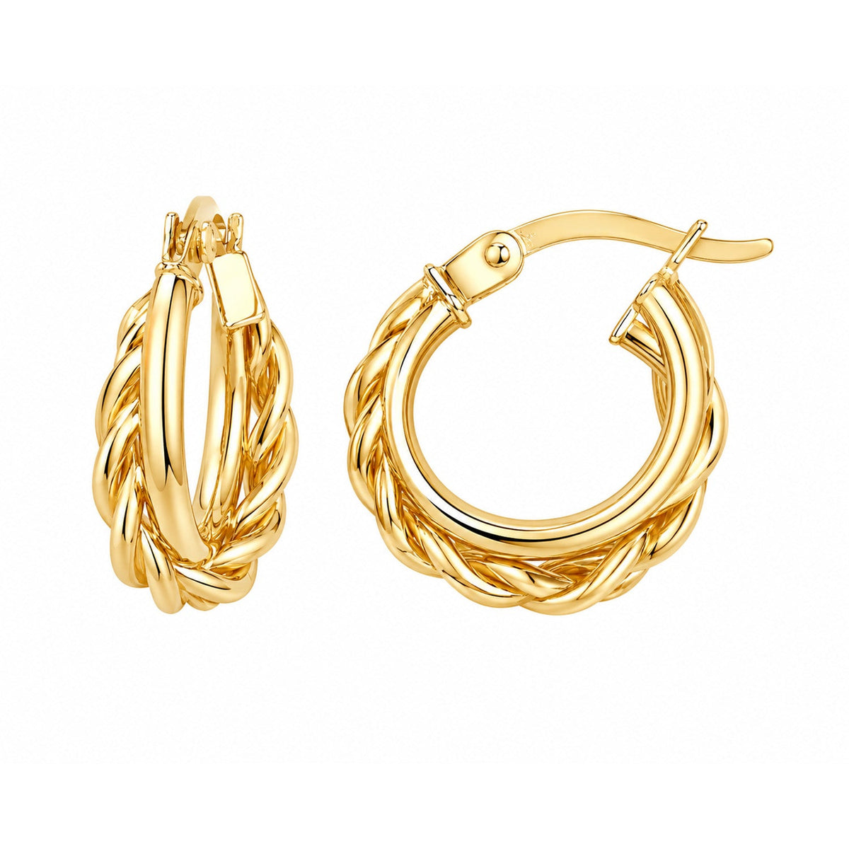 Fine Gold 9K Yellow Gold Twist & Plain Crossover Hoop Earrings 9YE8023 9YE8023 front packshot
