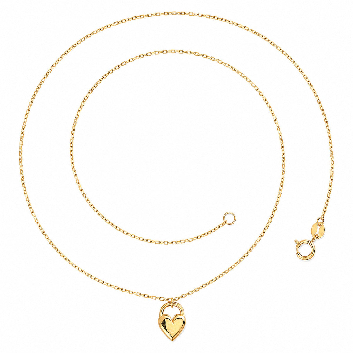 Fine Gold 9K Yellow Gold Heart Padlock Fine Necklace 45cm 9YN2876 9YN2876 front packshot