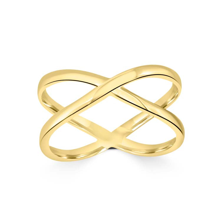 9K Yellow Gold Cross Over Ring Elegant Contemporary Jewelry Gift