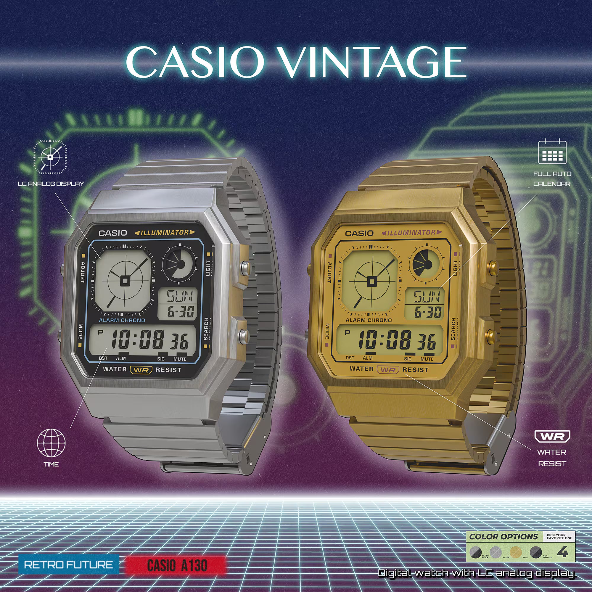 Casio Vintage Analog Display Stainless Steel Silver Dial Watch A130WE-7A
