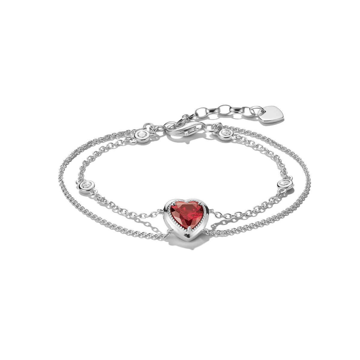 Thomas Sabo Two-Row Bracelet with Red Heart Stone Silver