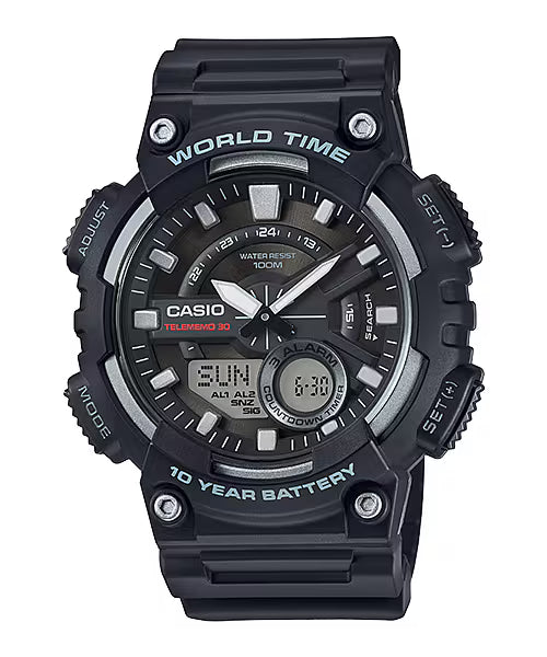 Casio Telememo 30 World Time Alarm Analog Digital Mens Watch AEQ110W-1A