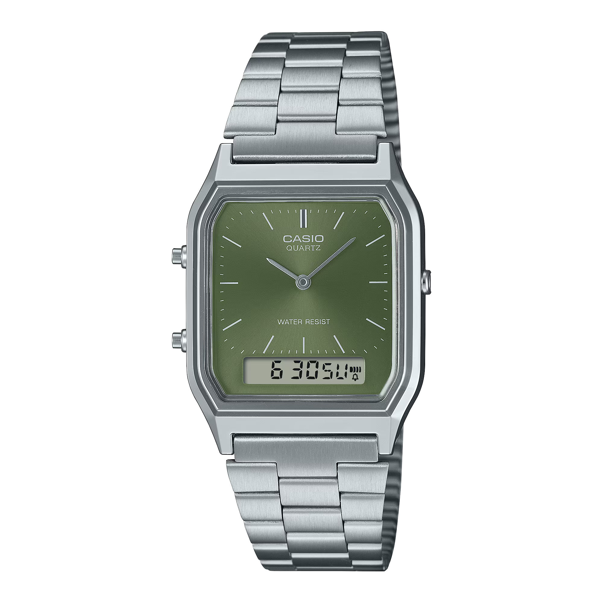 Casio Vintage Dual Time Alarm Green Dial Analog Digital AQ230A-3A