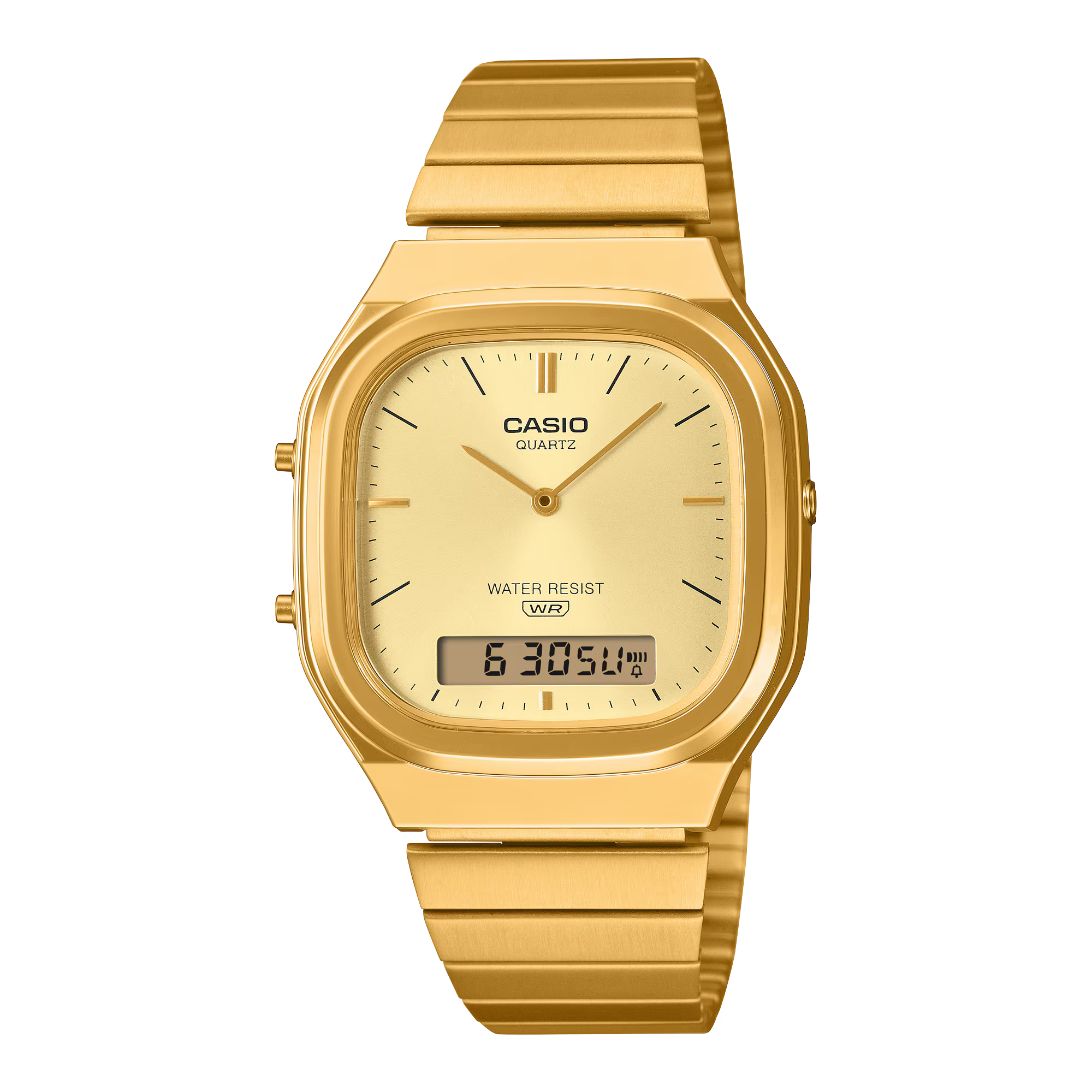 Casio Vintage Rectangular Gold Stainless Steel Band and Dial Watch AQ240EG-9A