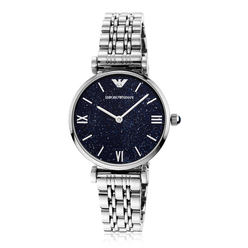 Emporio Armani Women's Blue Dial Silver Steel Watch AR11091