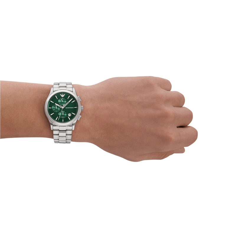 Emporio Armani Green Sunray Dial Silver Stainless Steel Watch AR11529