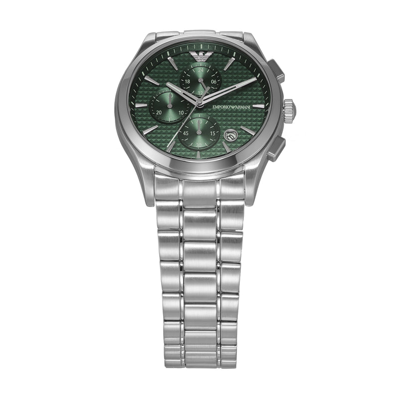 Emporio Armani Green Sunray Dial Silver Stainless Steel Watch AR11529