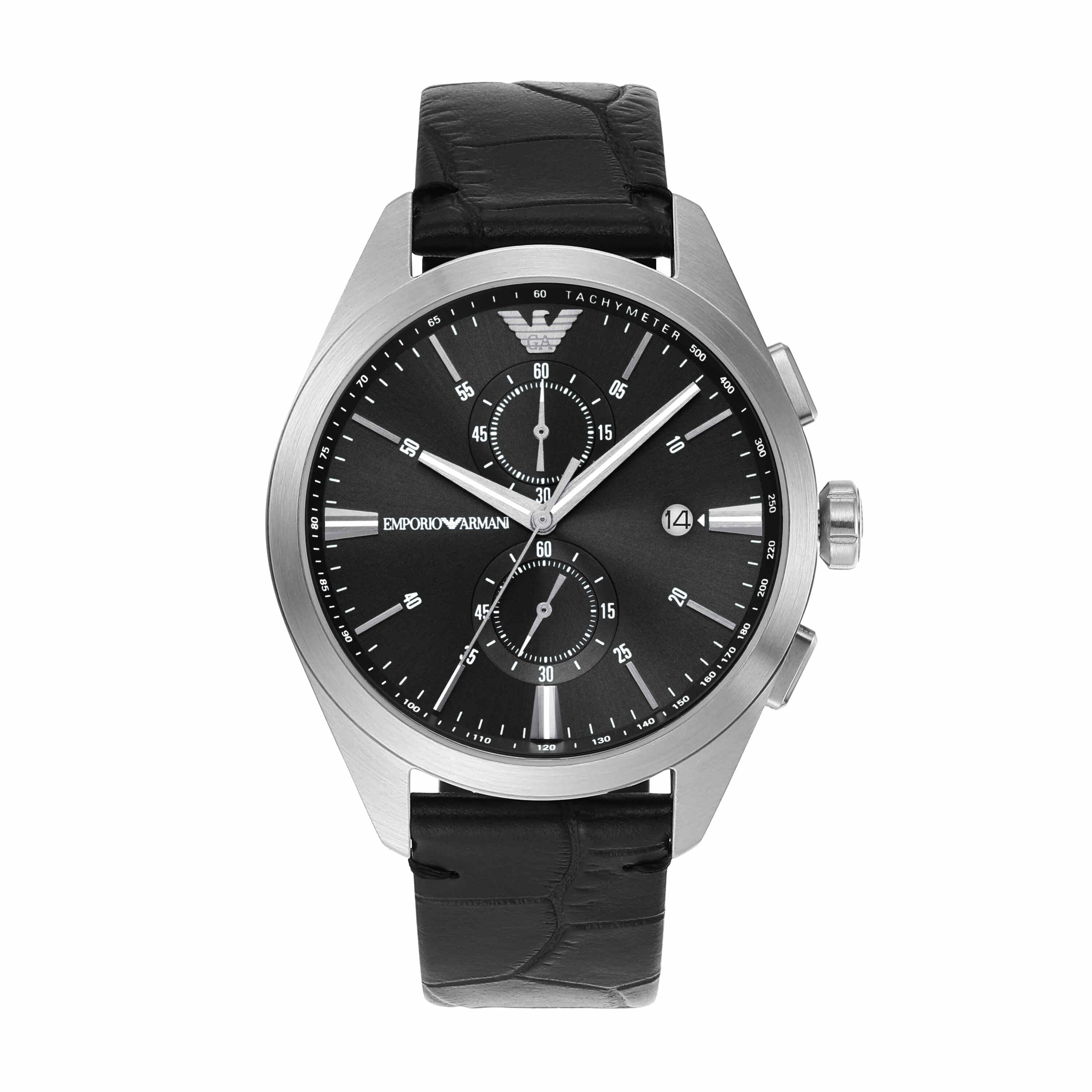 Emporio Armani Black Dial Black Leather Watch AR11542
