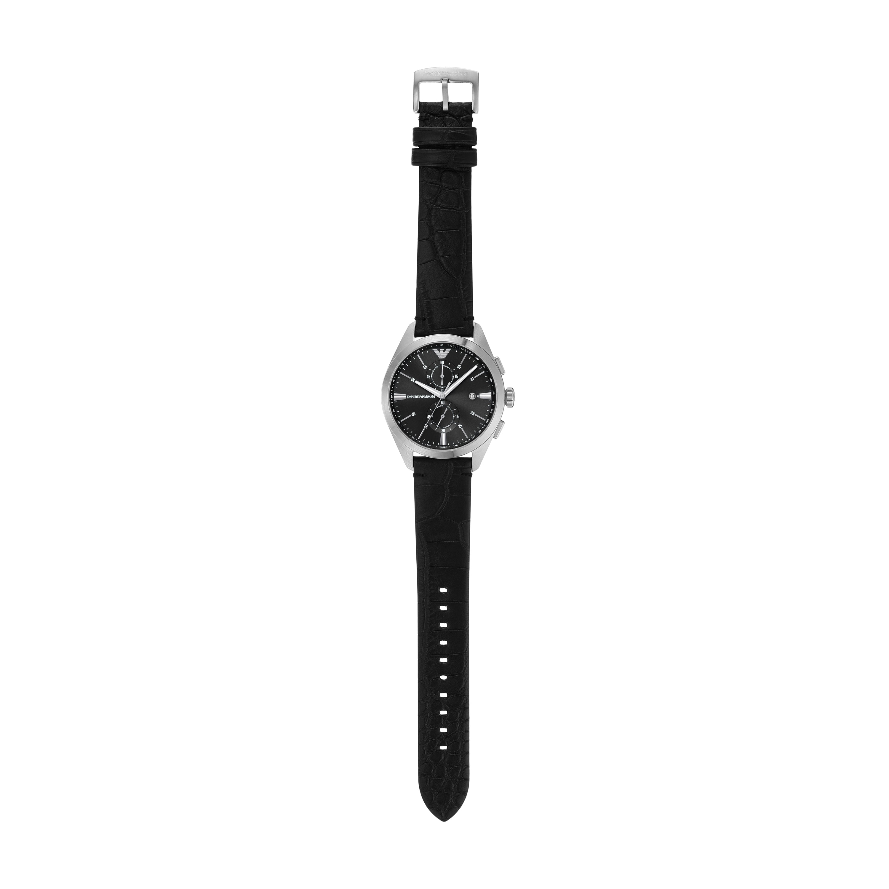 Emporio Armani Black Dial Black Leather Watch AR11542
