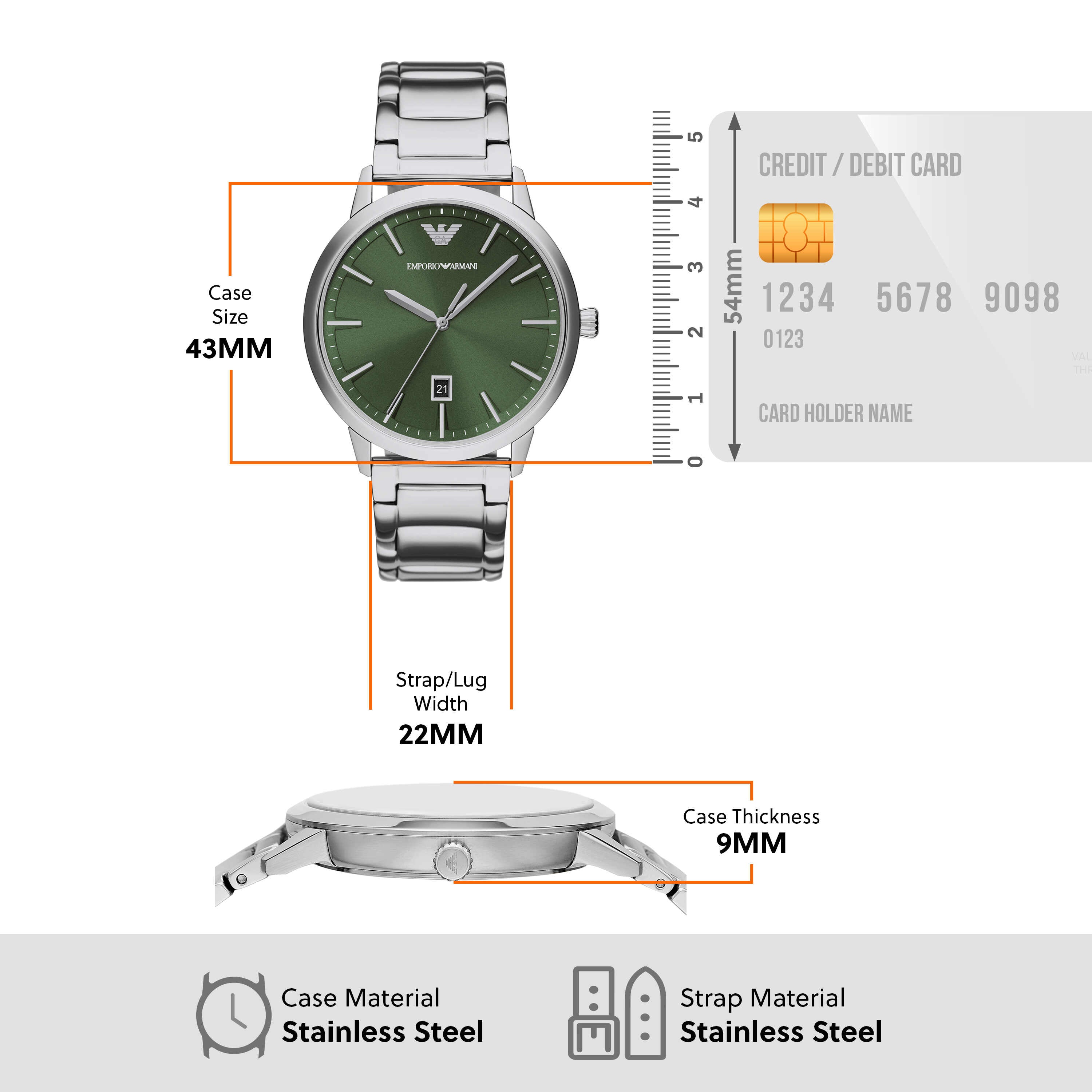Emporio Armani Green Dial Stainless Steel Watch AR11575