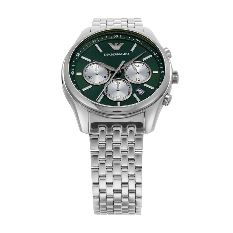 Emporio Armani Chronograph Men's Watch with Green Dial and Steel Band AR11581