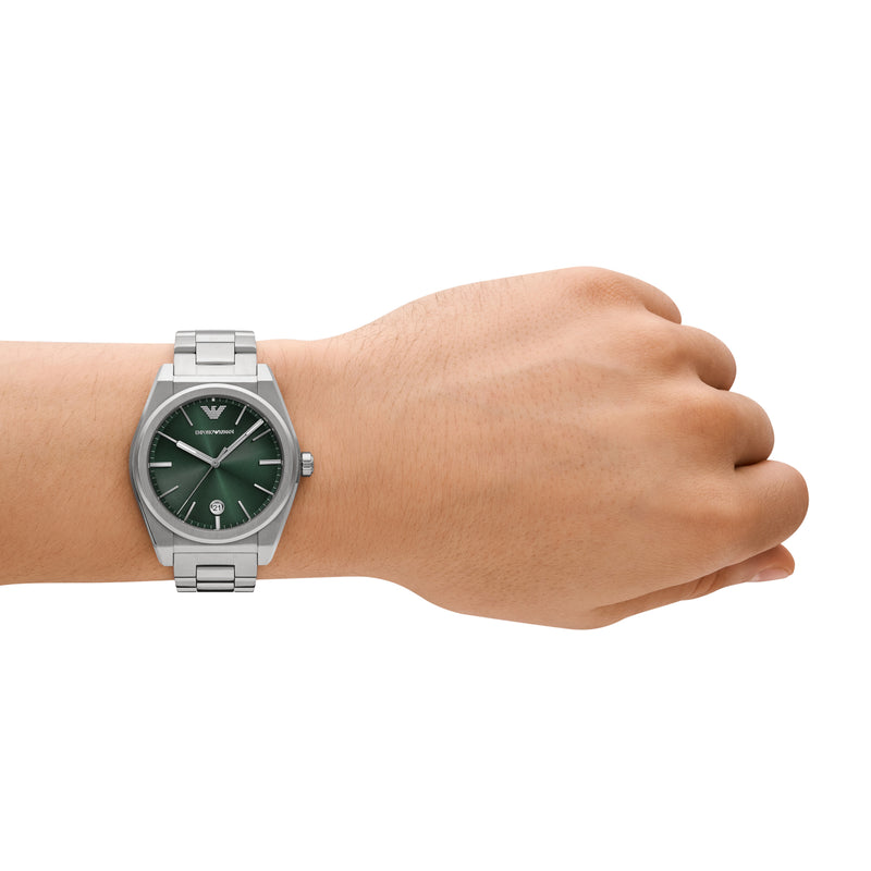 Emporio Armani Three-Hand Date Green Dial Stainless Steel Watch AR11621