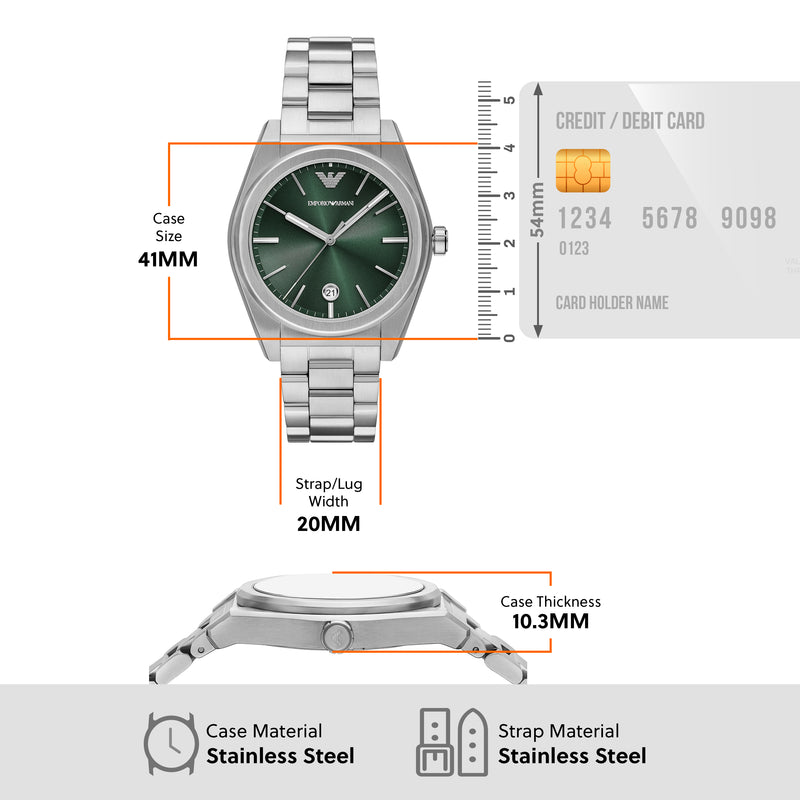 Emporio Armani Three-Hand Date Green Dial Stainless Steel Watch AR11621