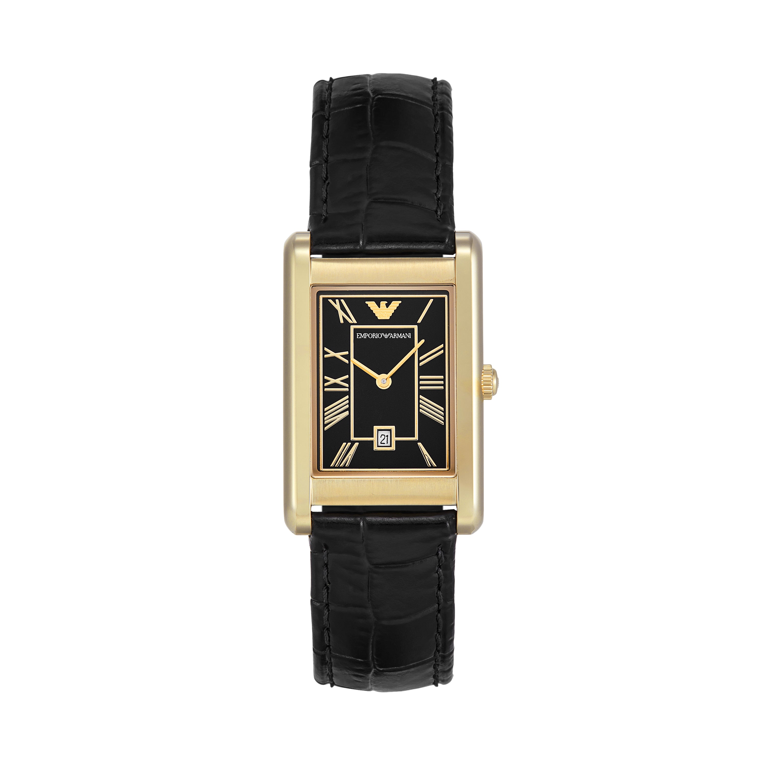 Emporio Armani Two-Hand Black Dial Black Leather Strap Watch AR11666