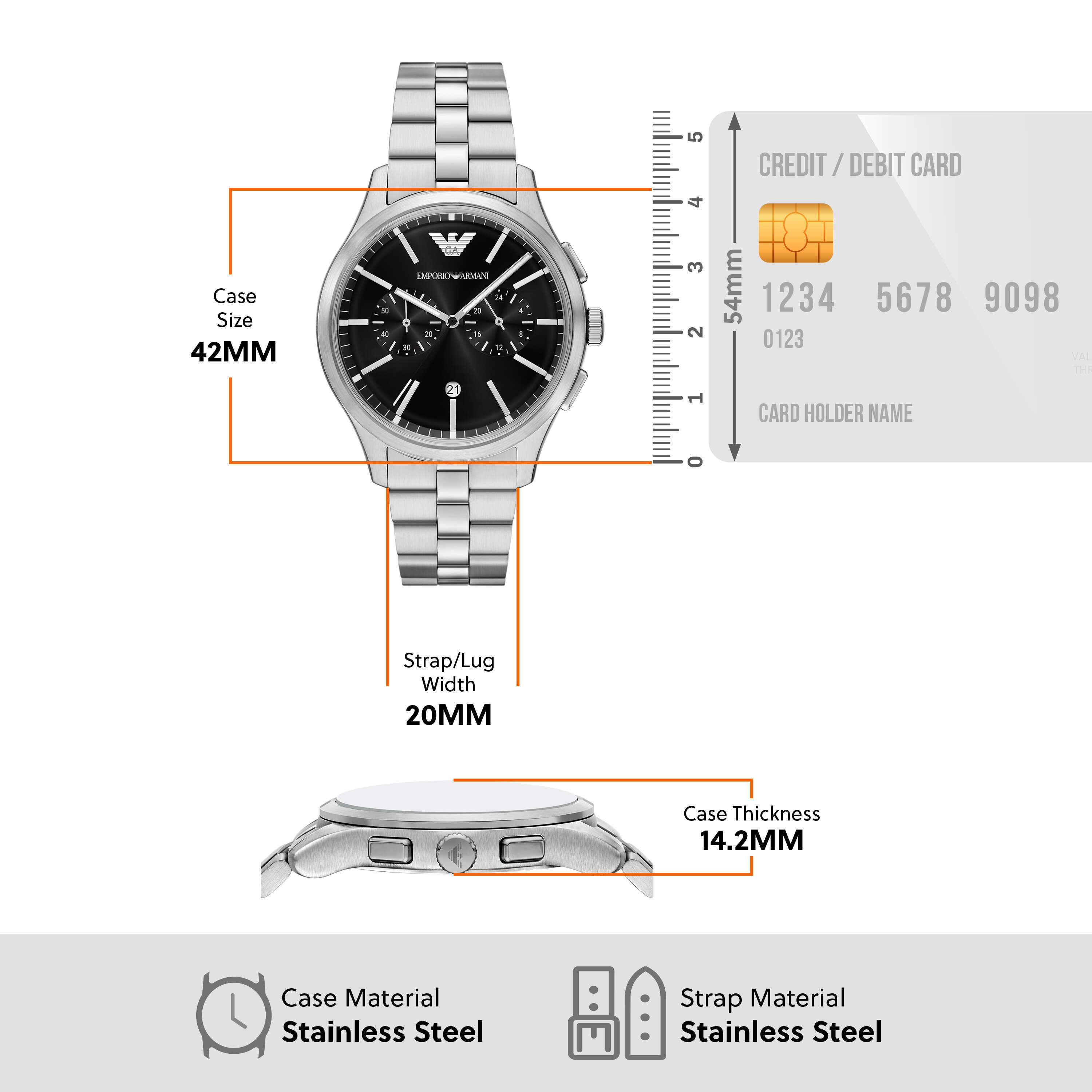 Emporio Armani Black Dial 42mm Stainless Steel Men's Watch AR11691