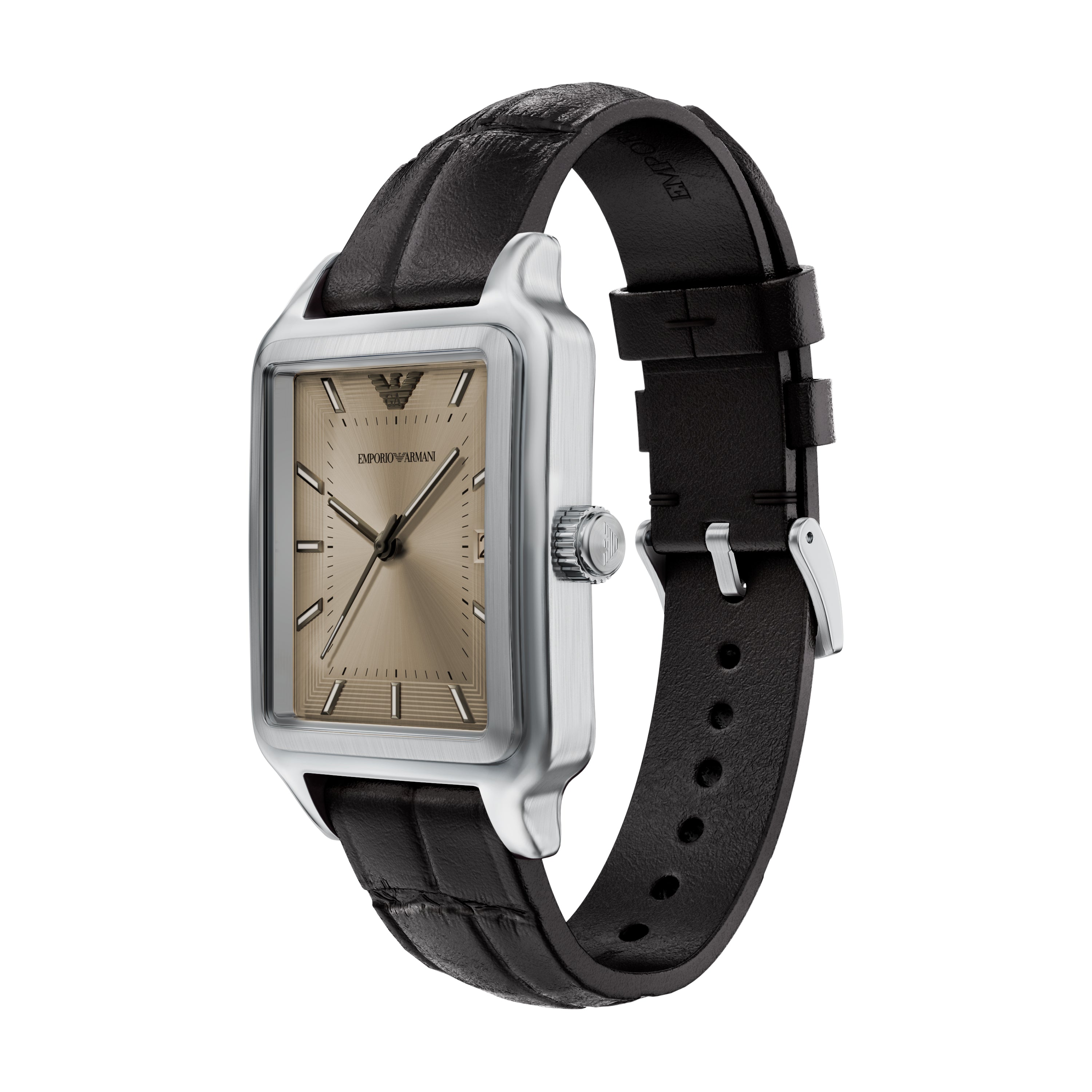 Emporio Armani Silver Dial 36mm Brown Leather Strap Men's Watch AR11756